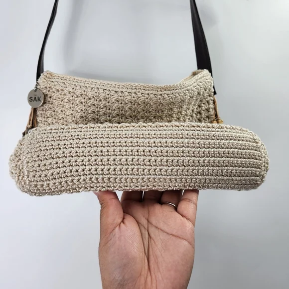 The Sak Crocheted Crossbody Shoulder Bag Cream Beaded Boho - Picture 7 of 9